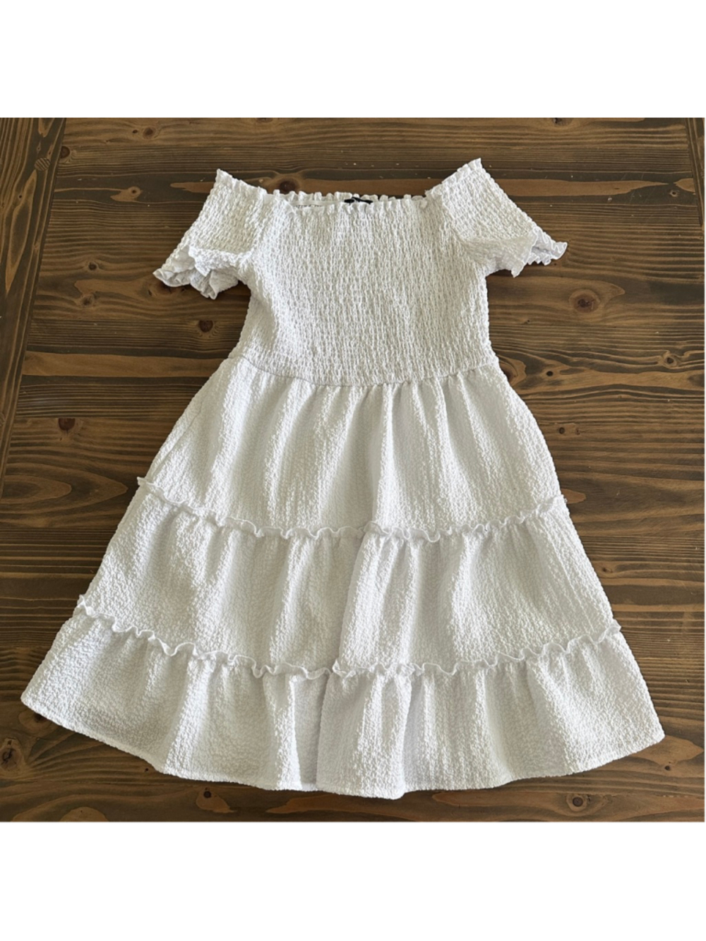 Art Class Off Shoulder Dress Girls L 10/12 White Tiered Boho